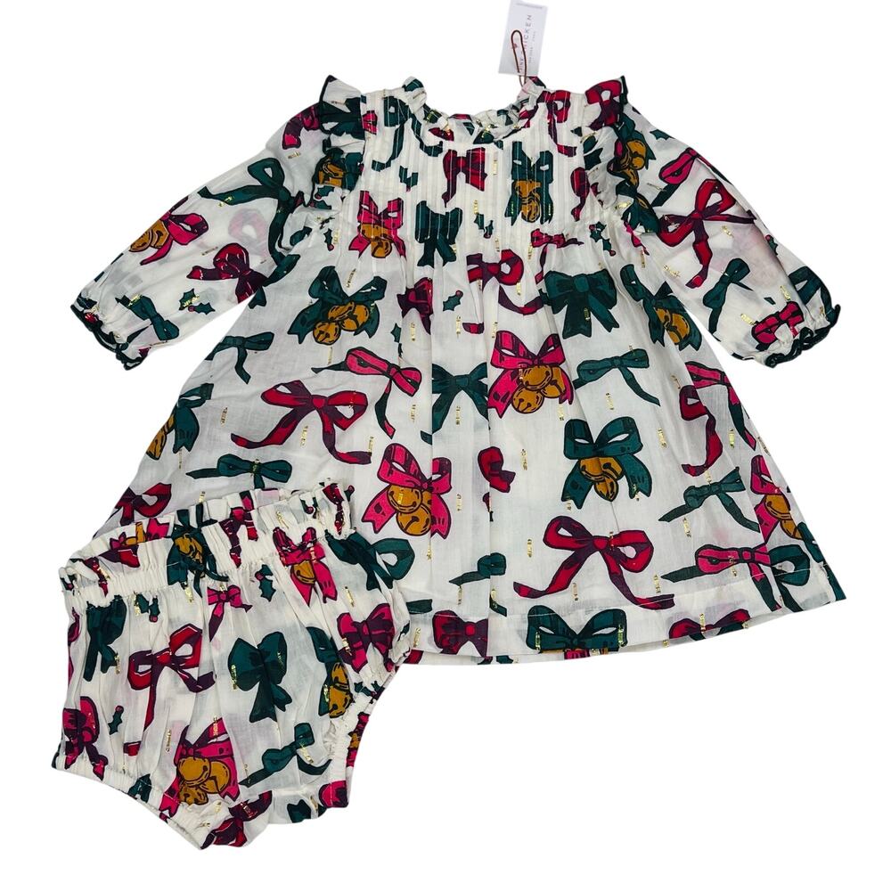 NWT Pink Chicken 6/12M Jaipur Dress in Christmas Bows and Bells